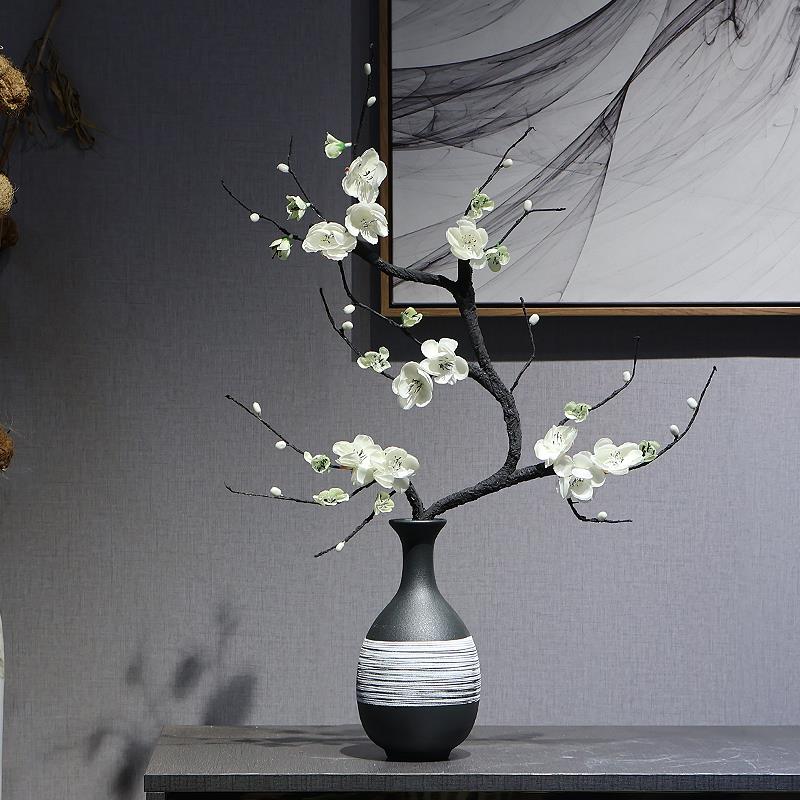 新中式陶瓷花瓶创意插花仿真梅花家居客厅样板间电视柜装饰品摆件