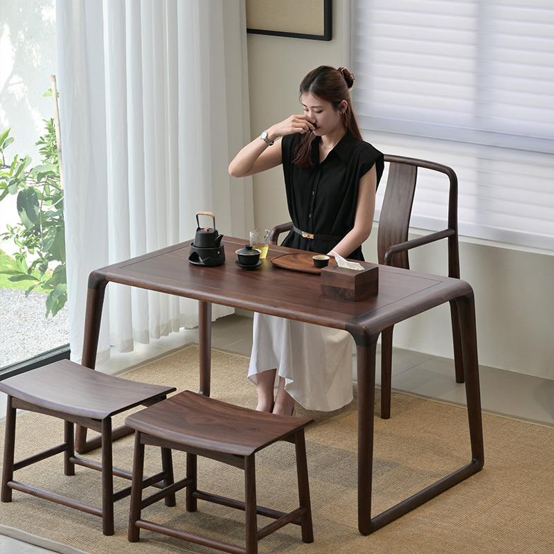 2025新款阳台茶桌椅组合实木泡茶台黑胡桃木色客厅茶几乌金木茶桌