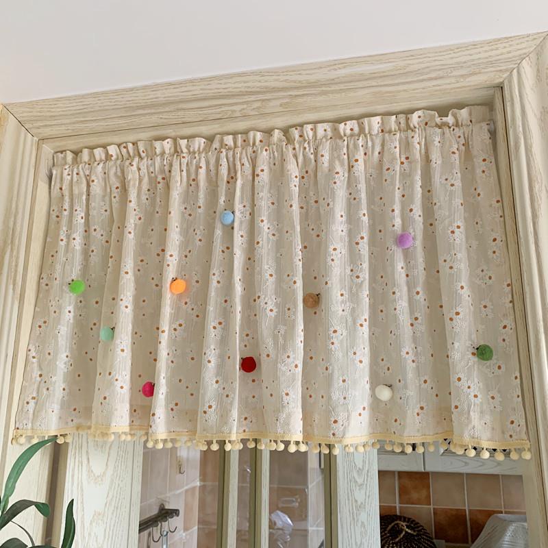 法式田园碎花门帘棉麻卧室隔断卫生间风水帘免打孔魔术贴半帘短帘