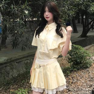 裙 韩系学院风黄色衬衫 连衣裙子女2025新款 夏季 小个子甜美百褶套装
