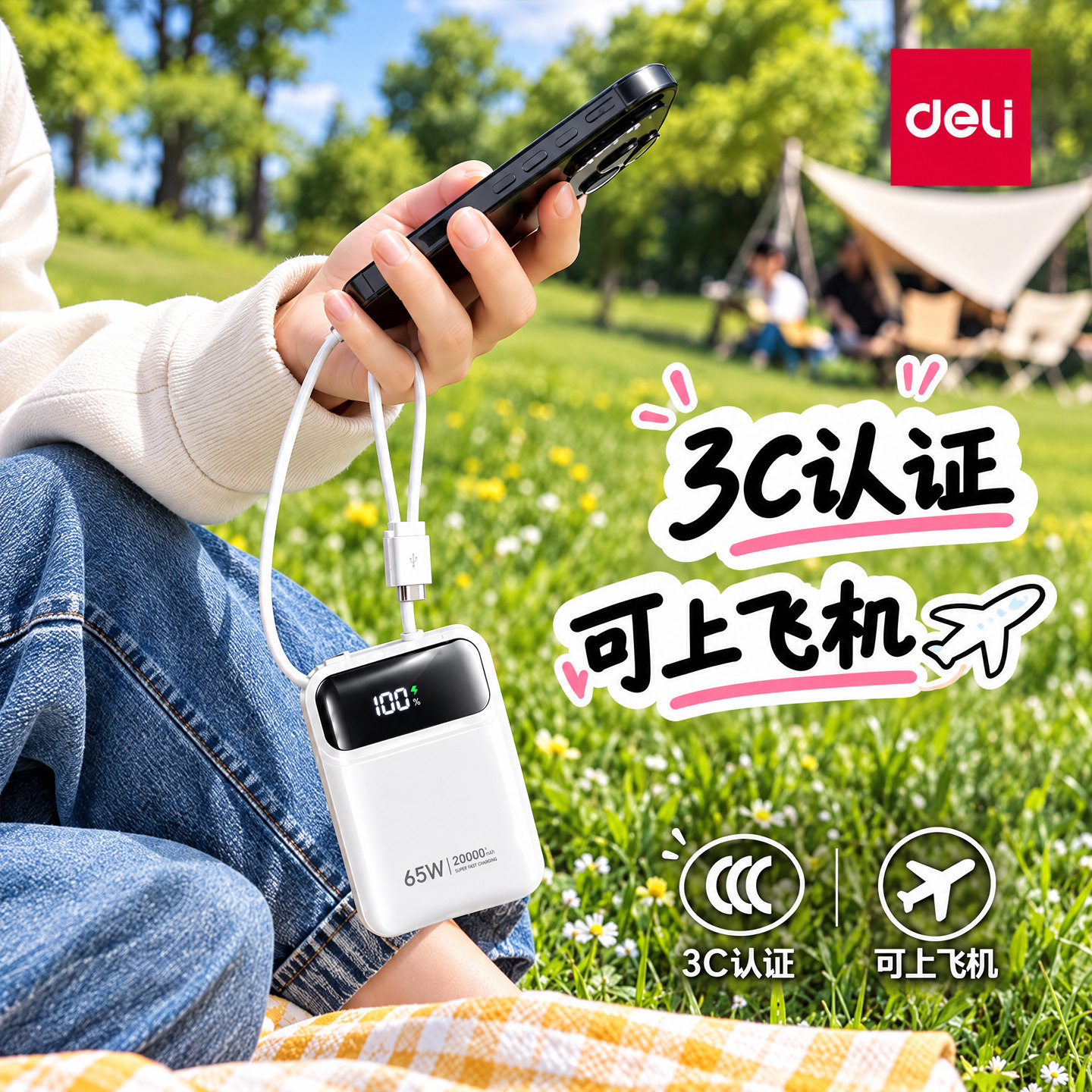 充电宝3c认证可上飞机大容量20000毫安快充超薄小巧便携自带线手机通用长续航移动电源新国标2026新款正品