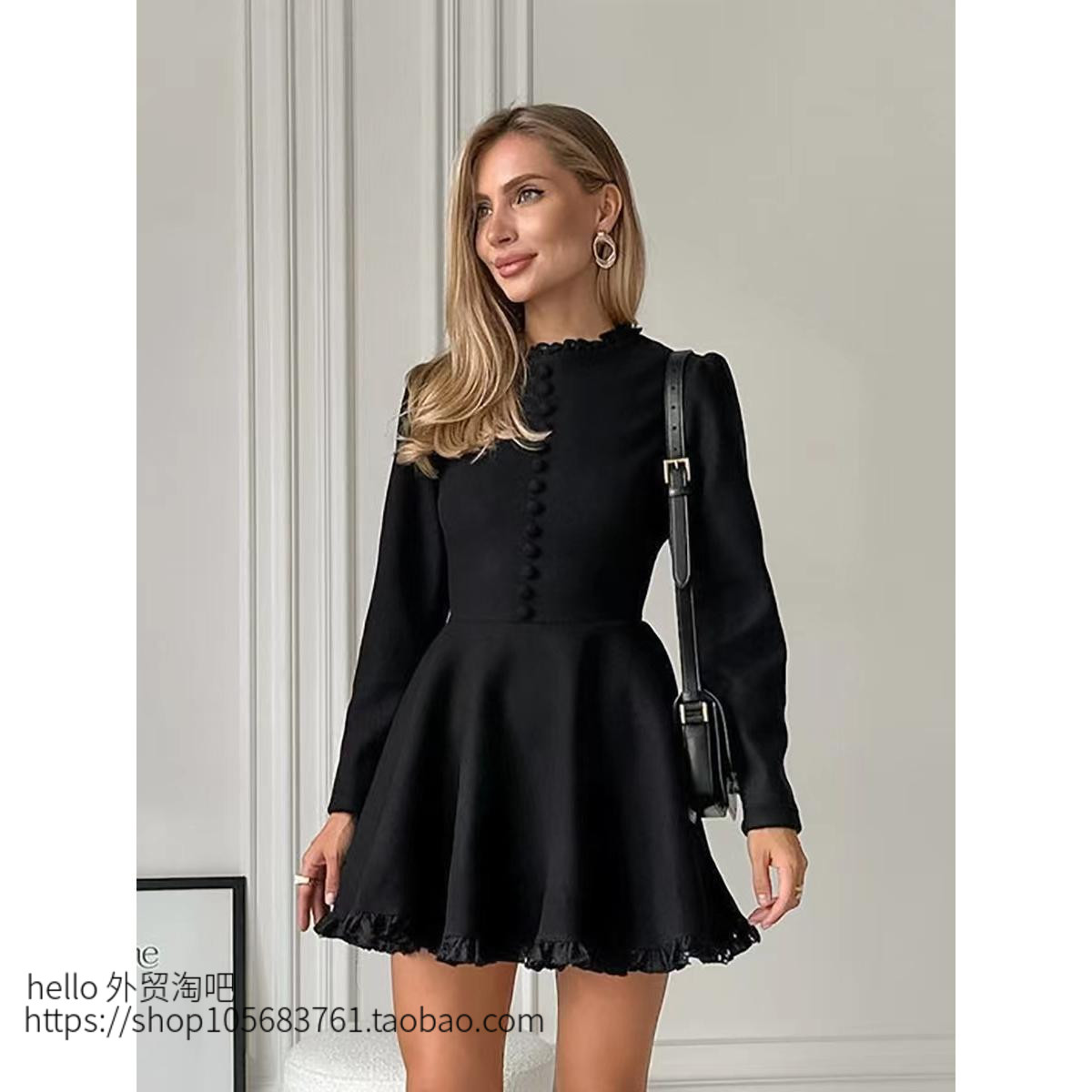 新款法式时尚气质圆领长