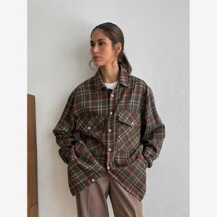 checkered 歐美風百搭休閑格子襯衫 復古寬松口袋襯衣 Loose shirt