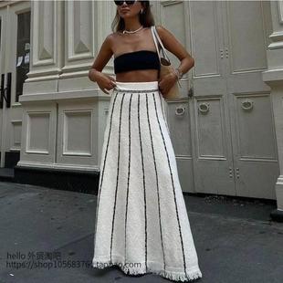 欧美风新款女装条纹流苏针织半身裙Striped fringe knitted skirt