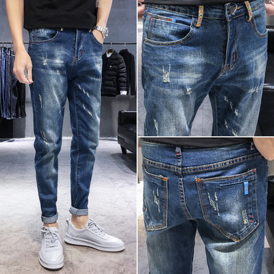 black jean mens skinny jeans pants for men牛仔裤子小脚休闲男