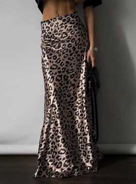 欧美风缎面半身裙豹纹鱼尾裙 Fashion satin leopard print skirt