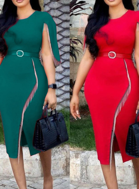 Plus size women summer casual fringed party dinner dress 女