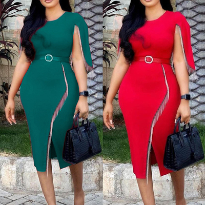 Plus size women summer casual fringed party dinner dress 女