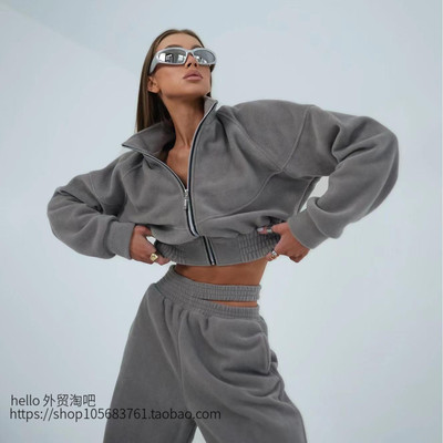 欧美风新款翻领拉链卫衣