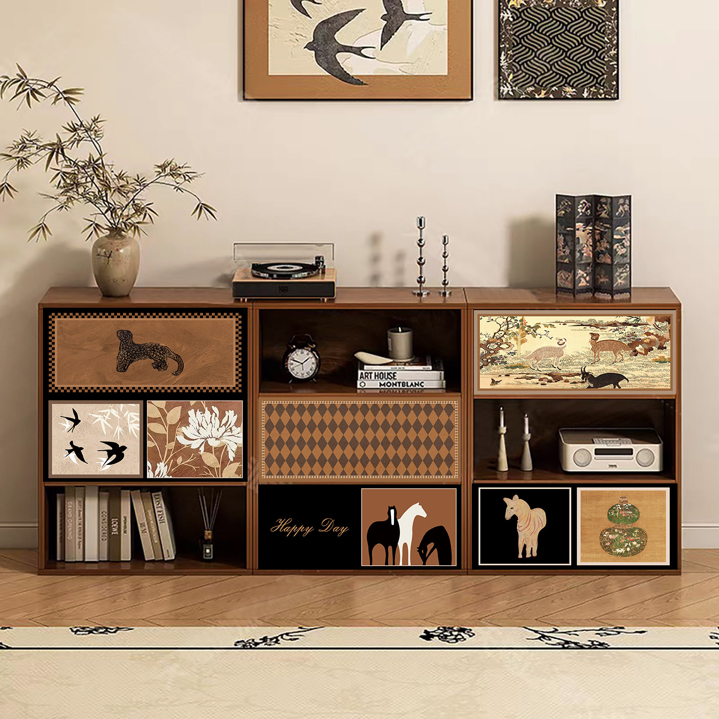 中古风柜子遮挡帘装饰复古防尘帘柜子遮丑帘拉帘滑轨免打孔粘贴帘,居家布艺,门帘,淘宝优惠券,粉丝福利购,淘宝优惠卷