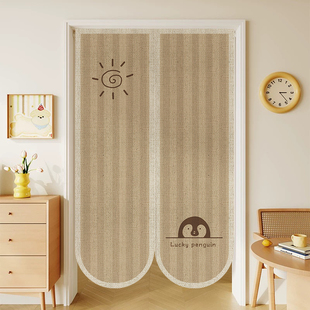 简约高级门帘仿亚麻卧室隔断帘儿童布帘半帘卫生间遮挡帘免打孔