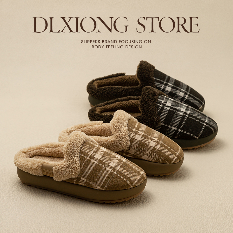 牛筋底半包跟复古棉拖鞋女