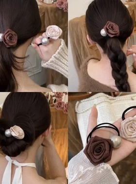 新中式高级感干枯玫瑰花发圈高弹力头绳时尚发饰ZX