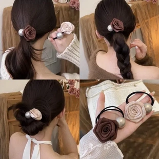 新中式高级感干枯玫瑰花发圈高弹力头绳时尚发饰ZX