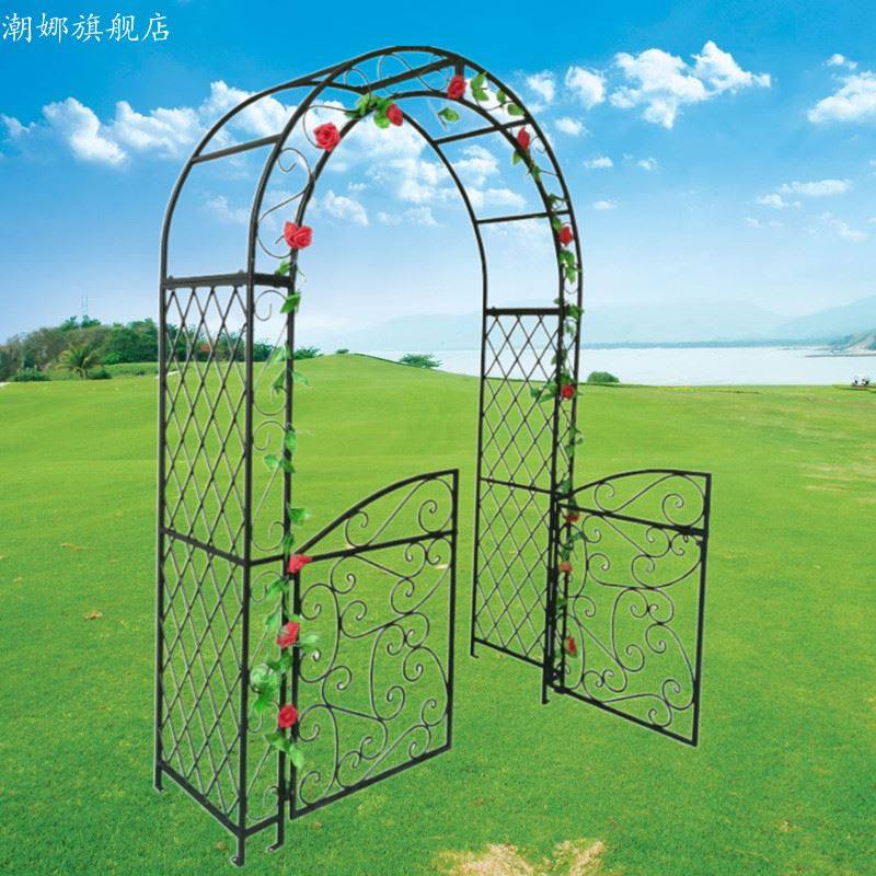 欧式新款拱门花架别墅庭院过道入口门铁艺拱形带小门装饰定制