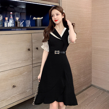法式连衣裙女2020新款春夏季韩版收腰显瘦鱼尾裙名媛气质黑色裙子