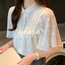 2020夏季新款荷叶袖设计感小众上衣女短袖雪纺衫
