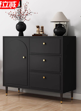 餐柜靠墙一体客厅家用收纳柜茶水柜厨房整体橱柜侘寂风黑色置物柜