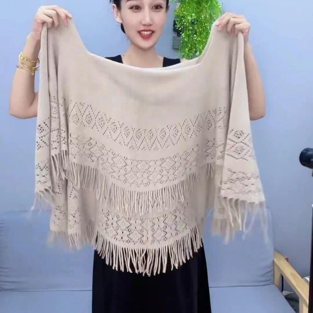 X百变披肩秋冬长款纯色毛线多功能洋气百搭流苏围脖保暖魔术围巾