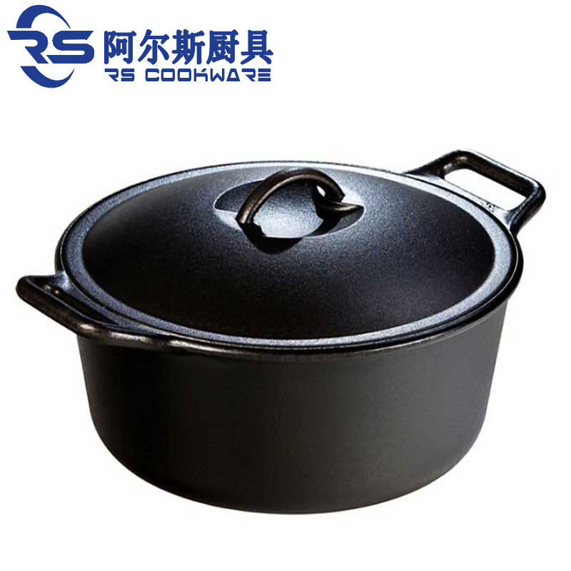 阿尔斯铸铁24CM4升铁盖炖锅平底生铁汤锅出口美国无涂层煲饭铁炖