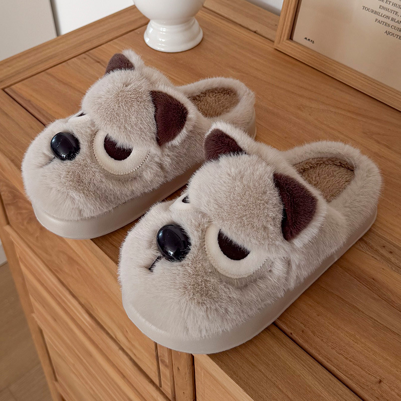 卡通生气小狗棉拖居家棉拖鞋女加绒棉拖鞋男保暖鞋月子鞋包头拖女