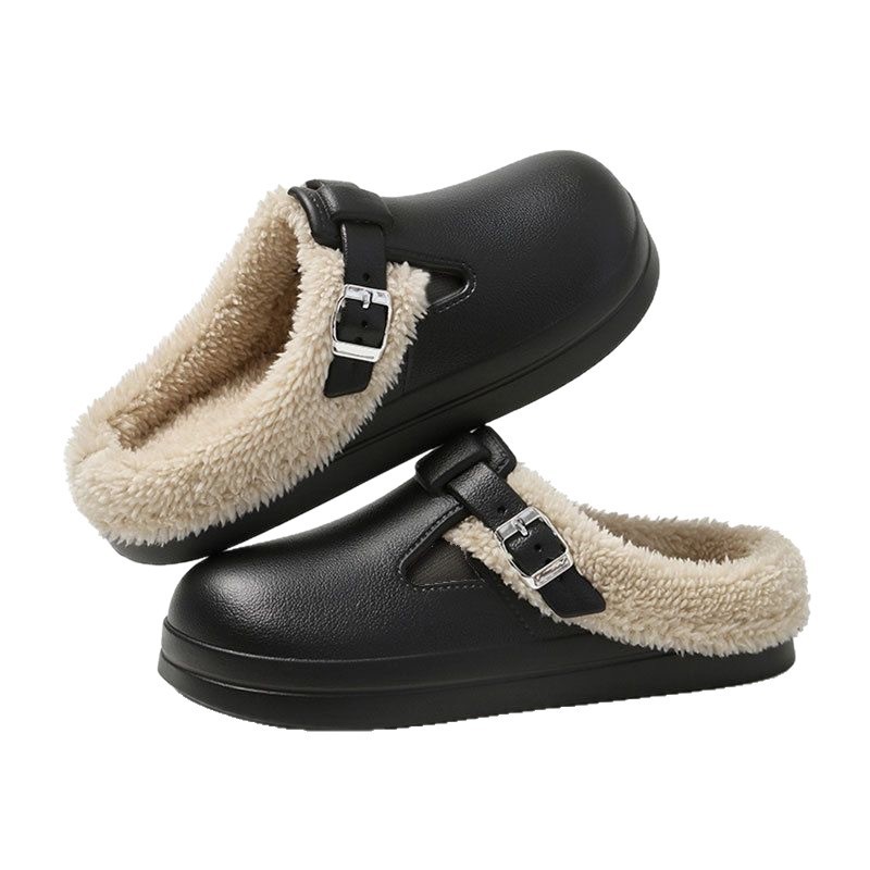 外穿厚底加绒勃肯鞋女士居家棉拖鞋女穆勒鞋保暖鞋月子鞋包头拖女