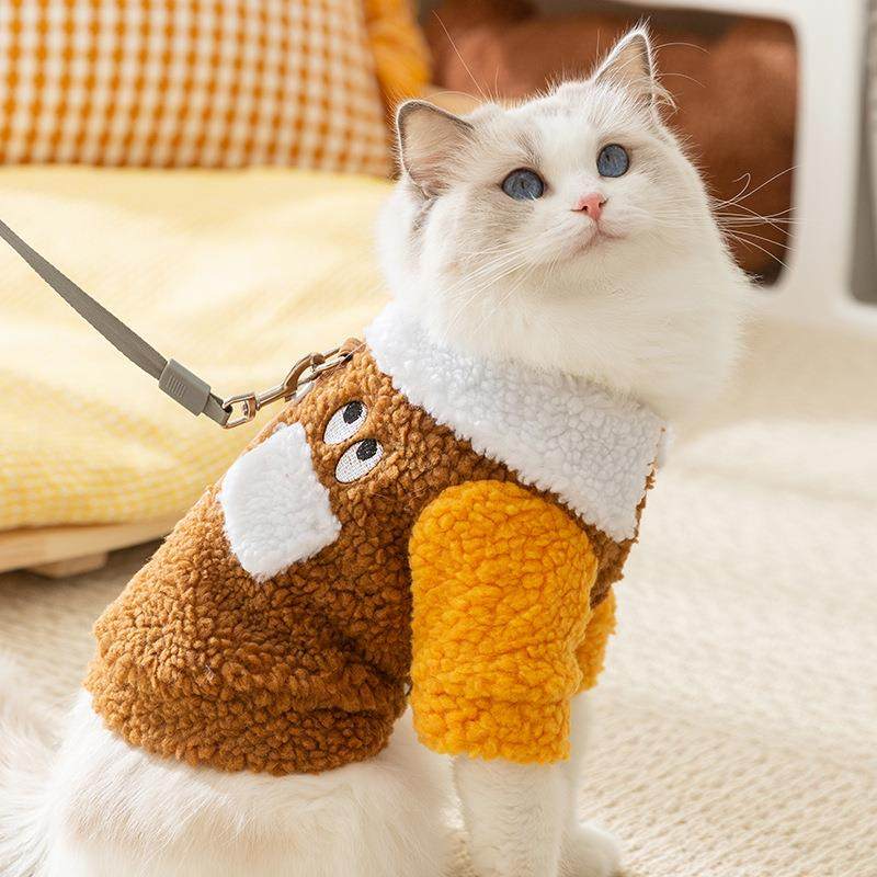 24年秋冬季猫咪衣服大眼萌羊羔绒两脚棉衣加厚保暖幼猫宠物服饰