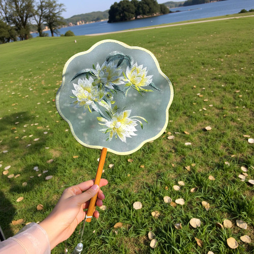 团扇夏天双面刺绣古风舞蹈圆扇子