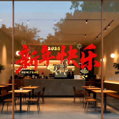 新年装饰窗花贴2026马年静电贴过年布置福字门贴春节橱窗玻璃贴纸