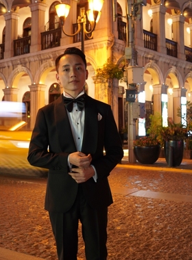 【MTM半定制】美式塔士多黑色青果领羊毛四季婚礼晚宴礼服套装