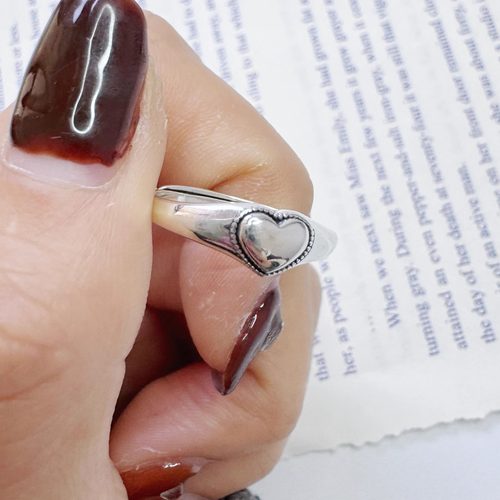 S925纯银《复古爱心》小众设计高级感复古做旧指环个性开口戒指