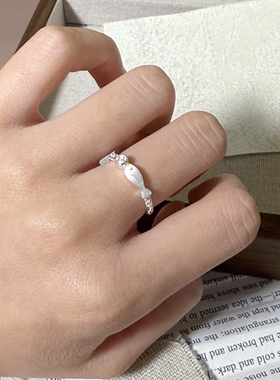 s999足银鱼吻泉鱼形戒指女开口可调节锆石指环百搭开口指环冷淡风