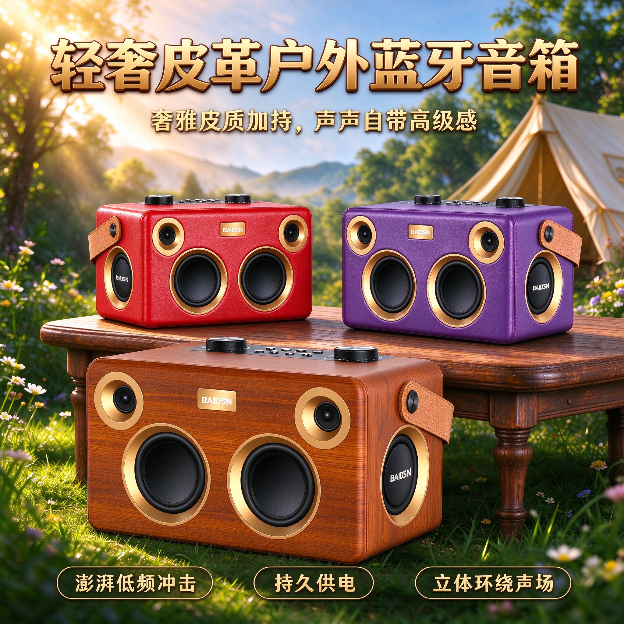 宝仕尼皮革手提蓝牙音箱户外便携重低音炮高音质大音量唱歌音响