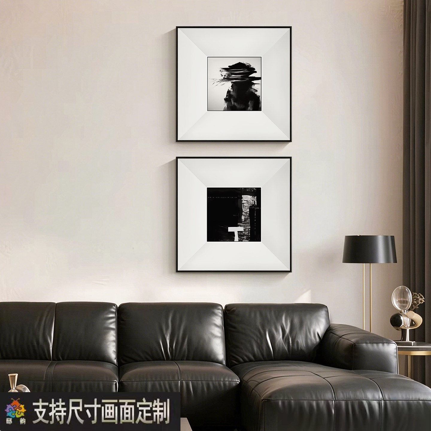 砂岩肌理画中古风客厅装饰画简约抽象艺术酒店正方形卧室挂画壁画