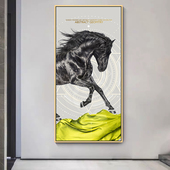 饰画 走廊过道入户装 玄关马图案高级感晶瓷画现代轻奢软装 挂画美式