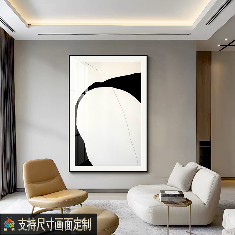 现代极简黑白抽象挂画新款玄关客厅装饰画卧室书房酒店壁画定制图片