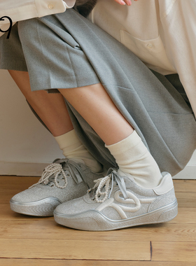 Talitaqoom2026年春季新款银闪可拆卸珍珠厚底德训鞋tq女休闲鞋