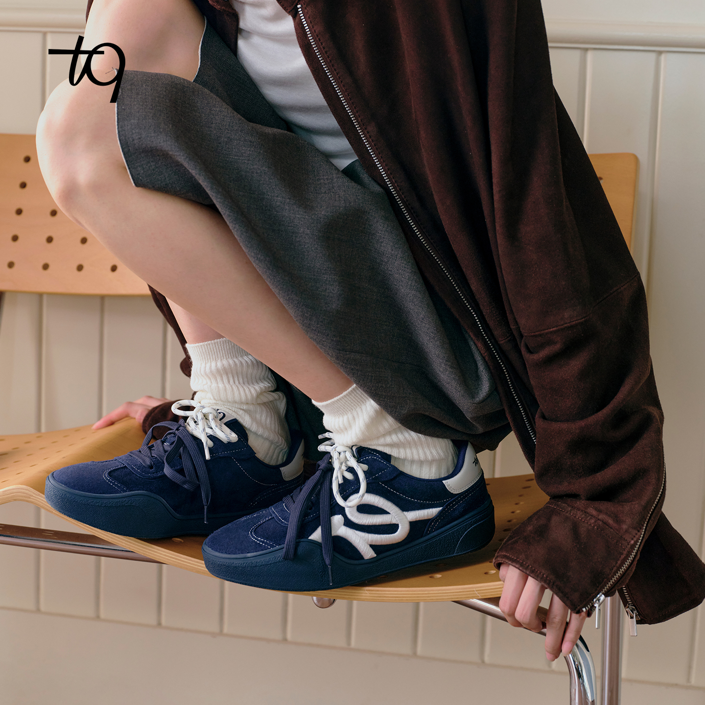 Talitaqoom焦糖系列2025年秋季新款蓝白刺绣厚底复古德训鞋tq女鞋