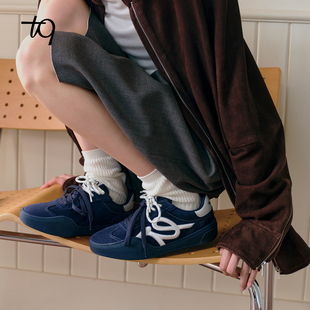 Talitaqoom焦糖系列2025年秋季新款蓝白刺绣厚底复古德训鞋tq女鞋