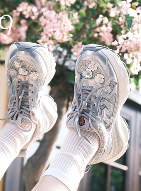 【林允同款】Talitaqoom银色老爹鞋蔷薇花厚底休闲鞋tq女鞋运动鞋