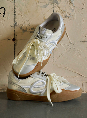 Talitaqoom2025春季新款芭蕾风焦糖德训鞋tq系带真皮刺绣休闲鞋女