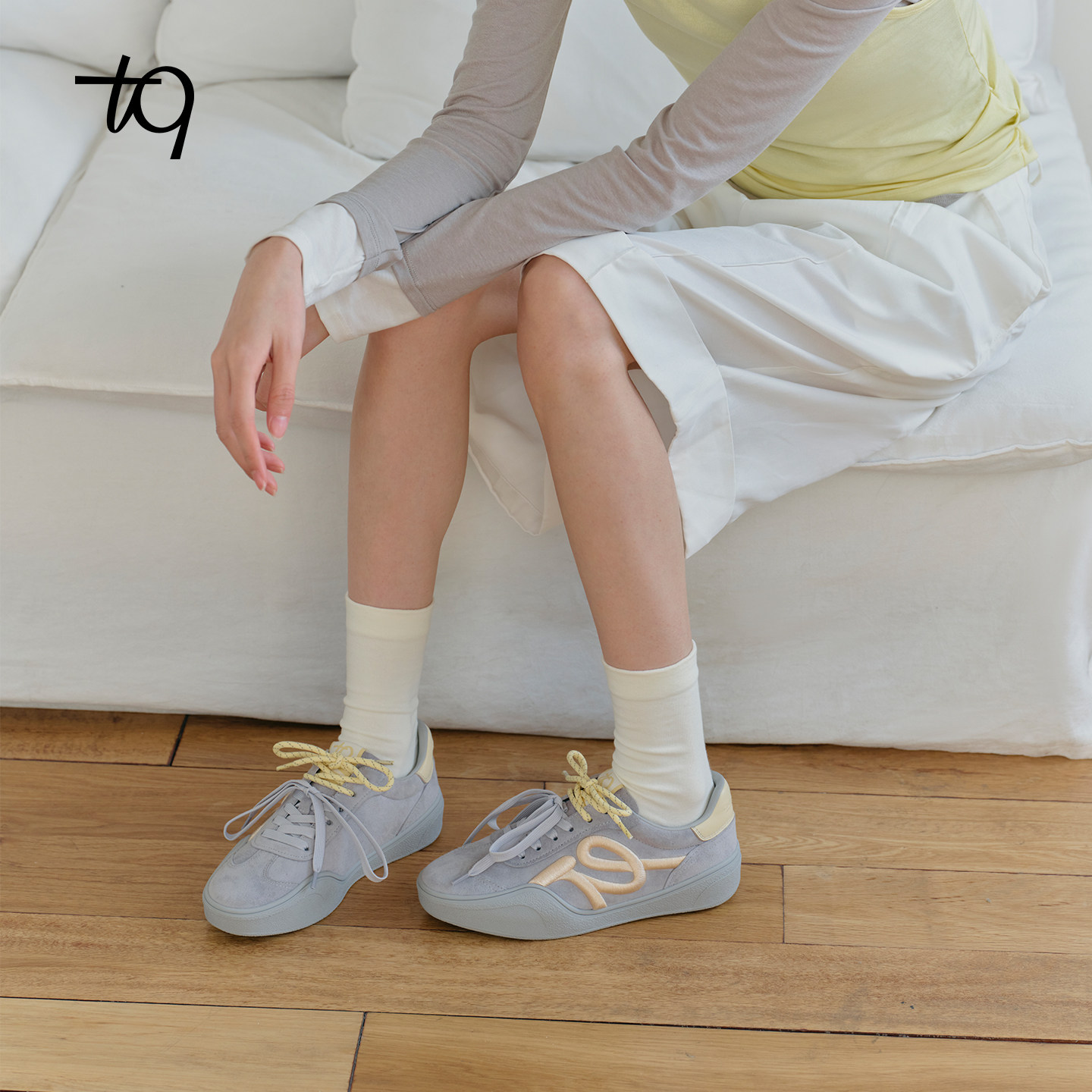 Talitaqoom焦糖系列德训鞋女款秋季新款浅灰撞色厚底刺绣tq休闲鞋
