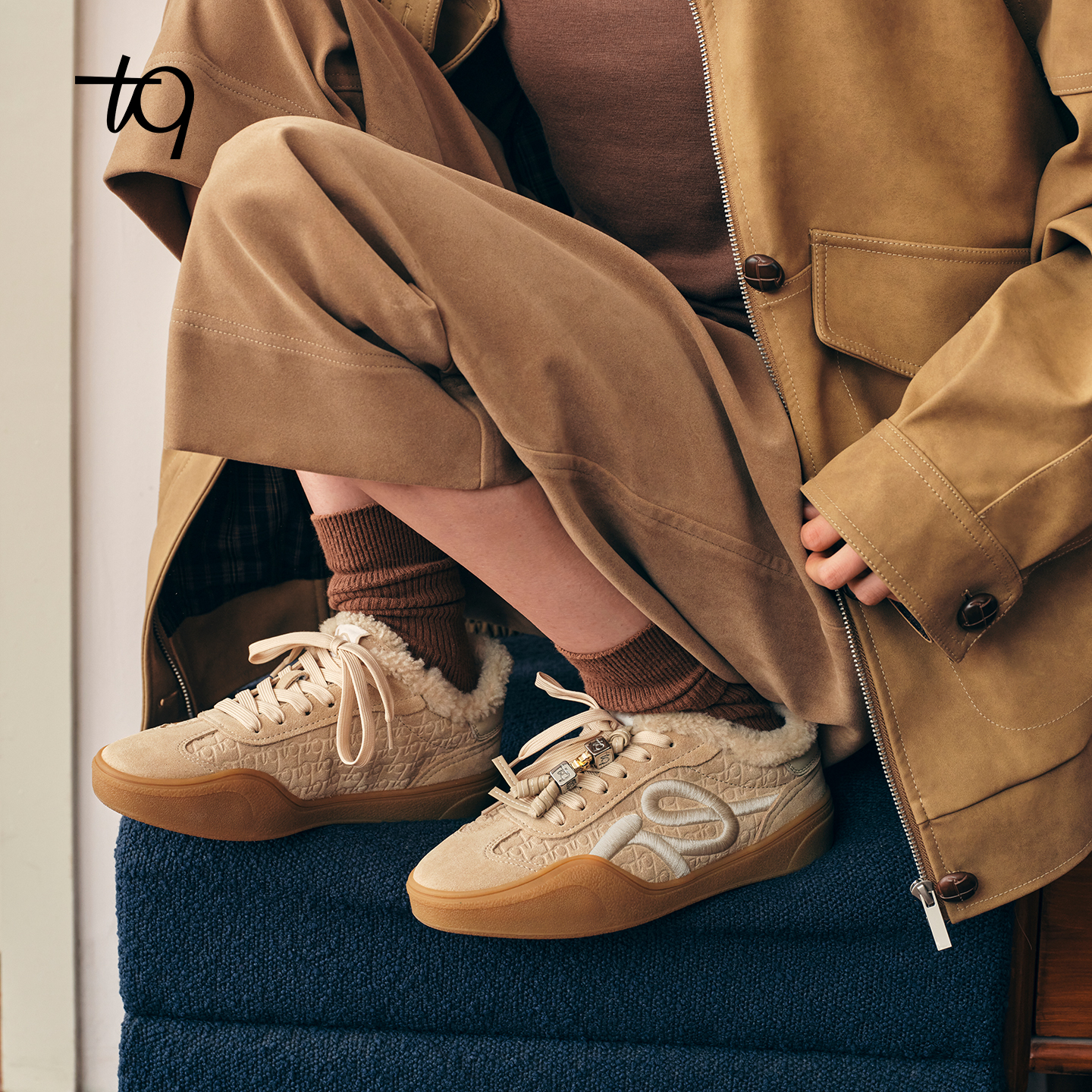 Talitaqoom雪花焦糖2025冬季新款厚底加绒德训鞋保暖tq复古板鞋女