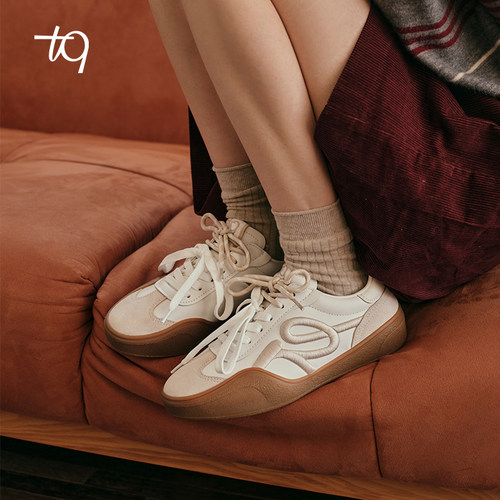 Talitaqoom焦糖系列德训鞋2025秋季新款复古tq刺绣厚底休闲板鞋女