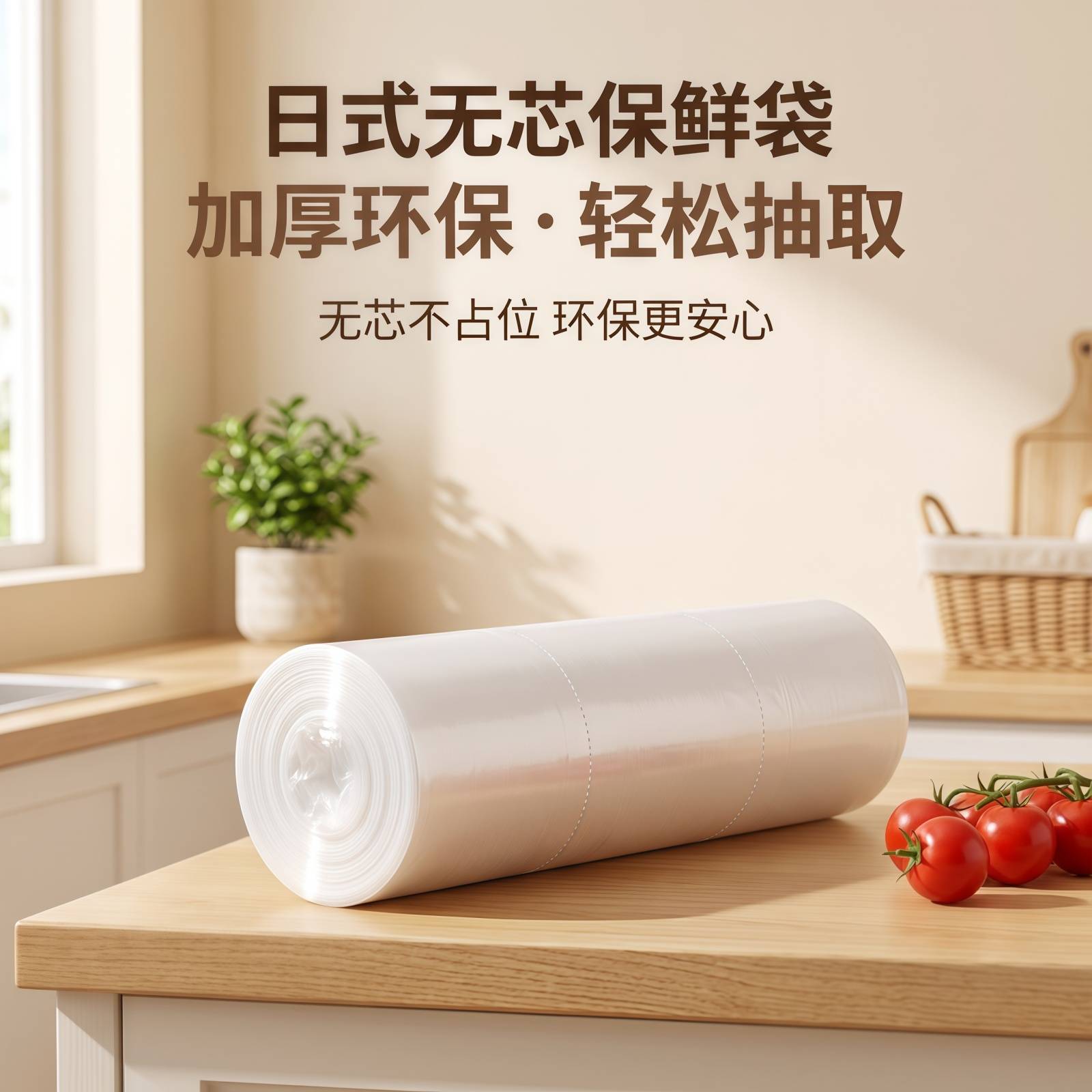 无芯加厚家用保鲜袋一次性点断手撕食品袋耐拉扯防漏厨房保鲜连卷
