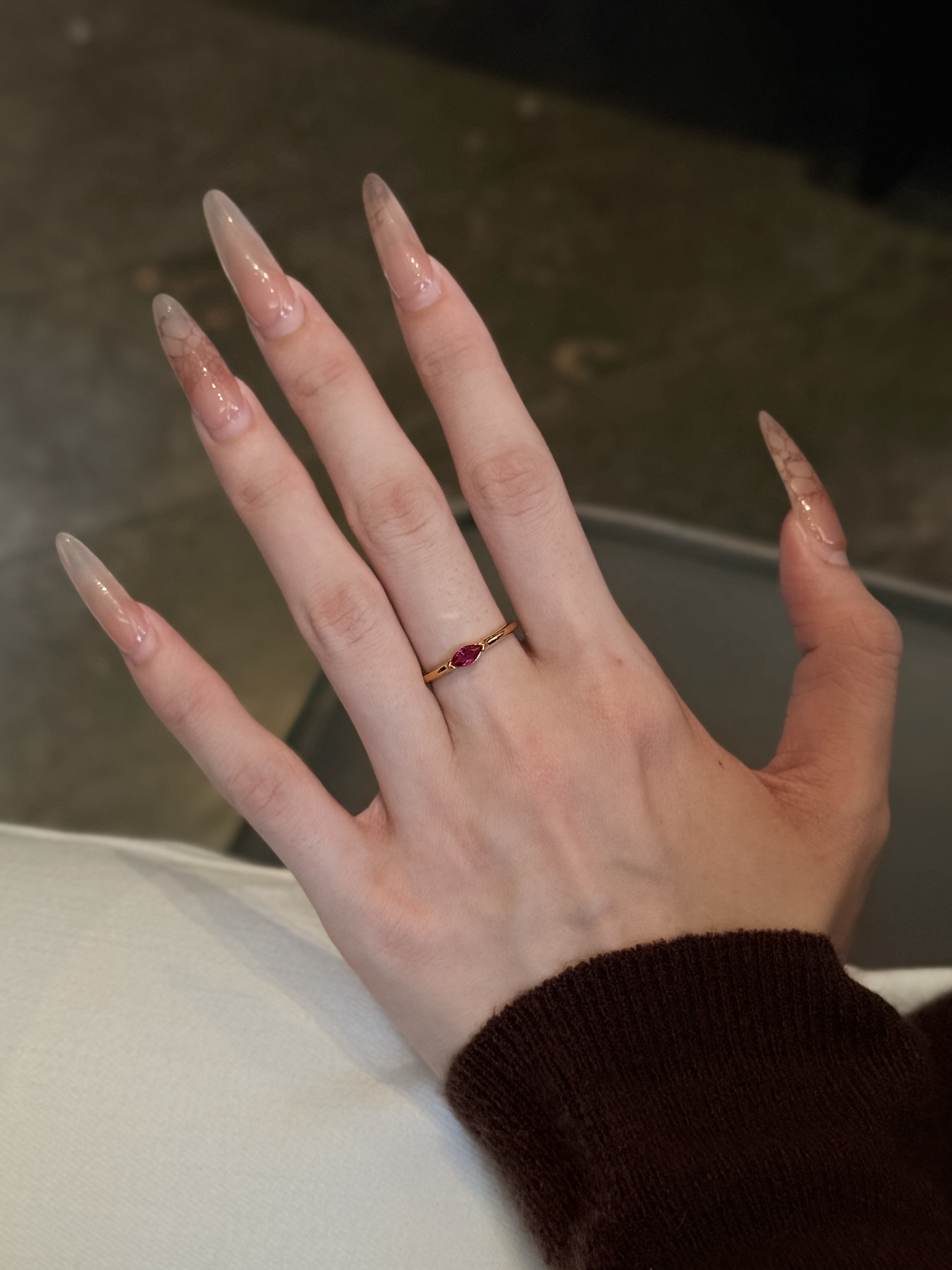 红宝马眼戒指黄金镶嵌999足金