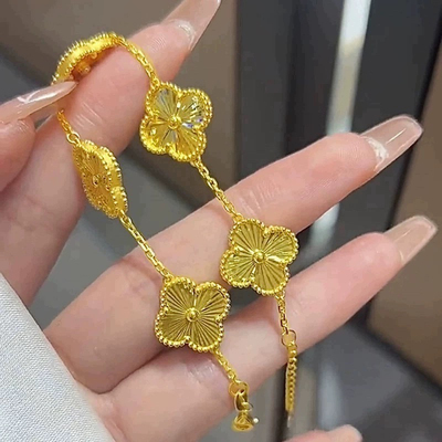 黄金四叶草五花手链999足金