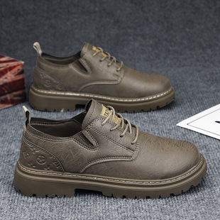 皮面男士 鞋 新款 2025秋季 商务劳保休闲 子男黑色低帮马丁工装