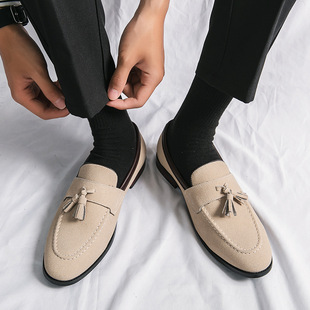 夜店发型师潮鞋 商务休闲皮鞋 男士 磨砂皮懒人一脚蹬豆豆鞋