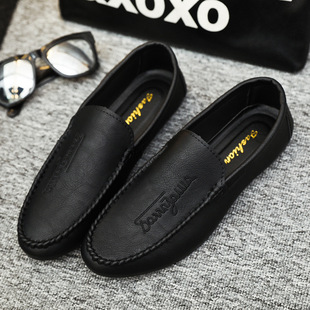 懒人黑色精神小伙鞋子商务时尚软面透气英伦风乐福豆豆鞋厚底网红